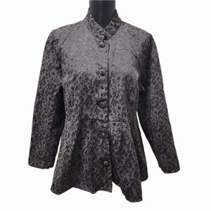ANNE CARSON Black Textured Brocade Peplum Blazer Jacket (1X)